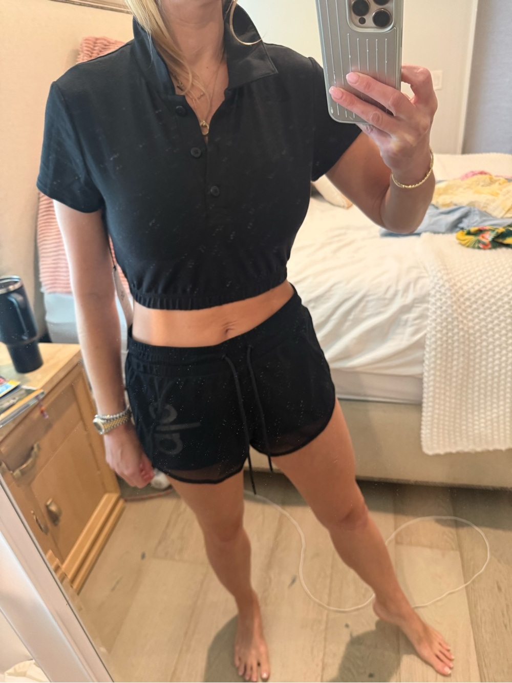 Alo Yoga Cropped Prestige Polo Black XS NWT